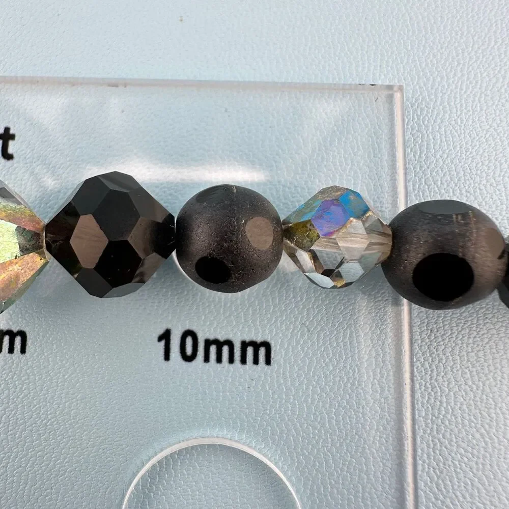 Vintage Laguna Necklace Earrings Set Matte Black AB Faceted Glass Bead Cluster